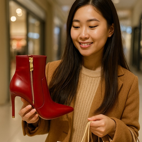 Brand New Michael Michael Kors Red Leather Rue Leather stiletto Booties 9M - Picture 3 of 14